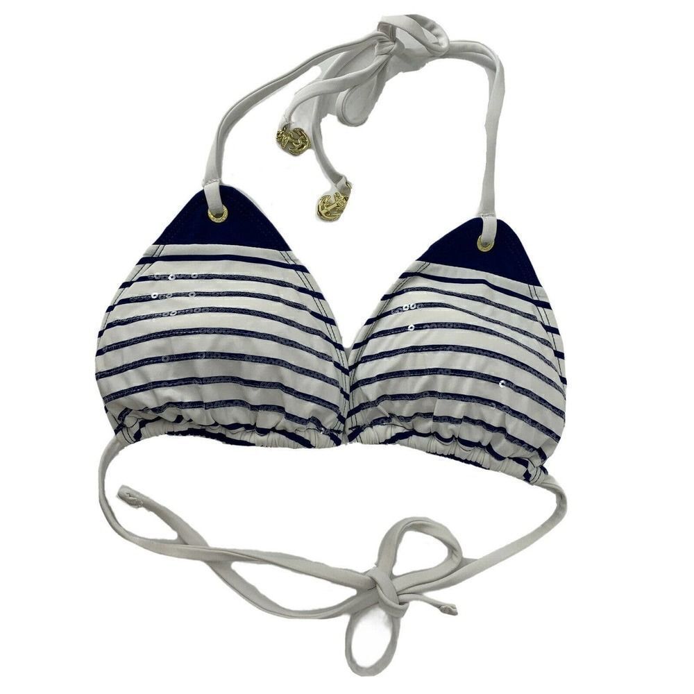 Sperry Bikini Top Nautical Blue Striped Sequined S